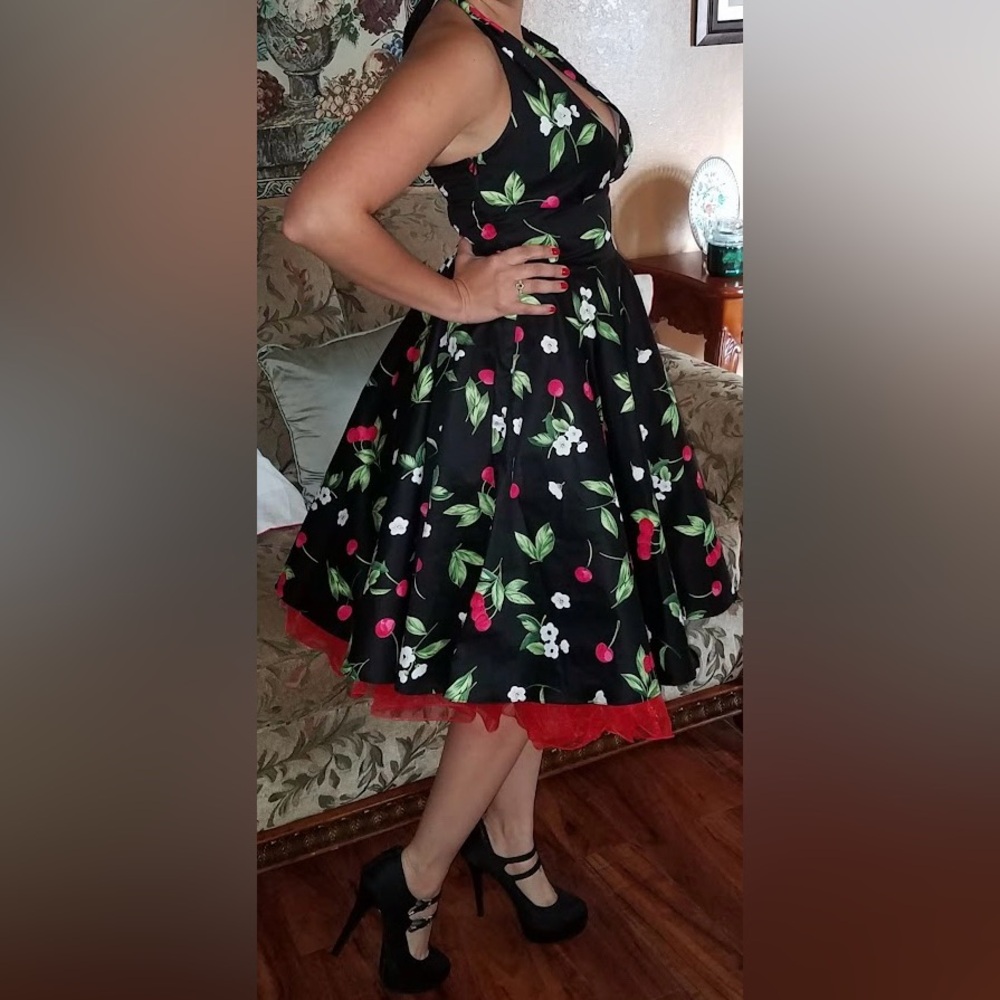 Maggie Tan Rockabilly Dress with Cherry and Floral Print